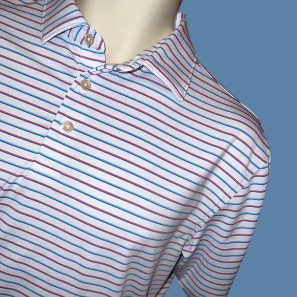 Peter Millar Summer Comfort White Striped Golf Polo Size Medium - Picture 1 of 4
